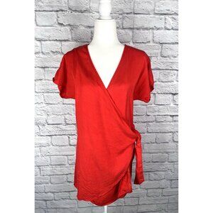 AMADI ANTHROPOLOGIE Women's Red Miena Mini Wrap V-Neck Dress XS